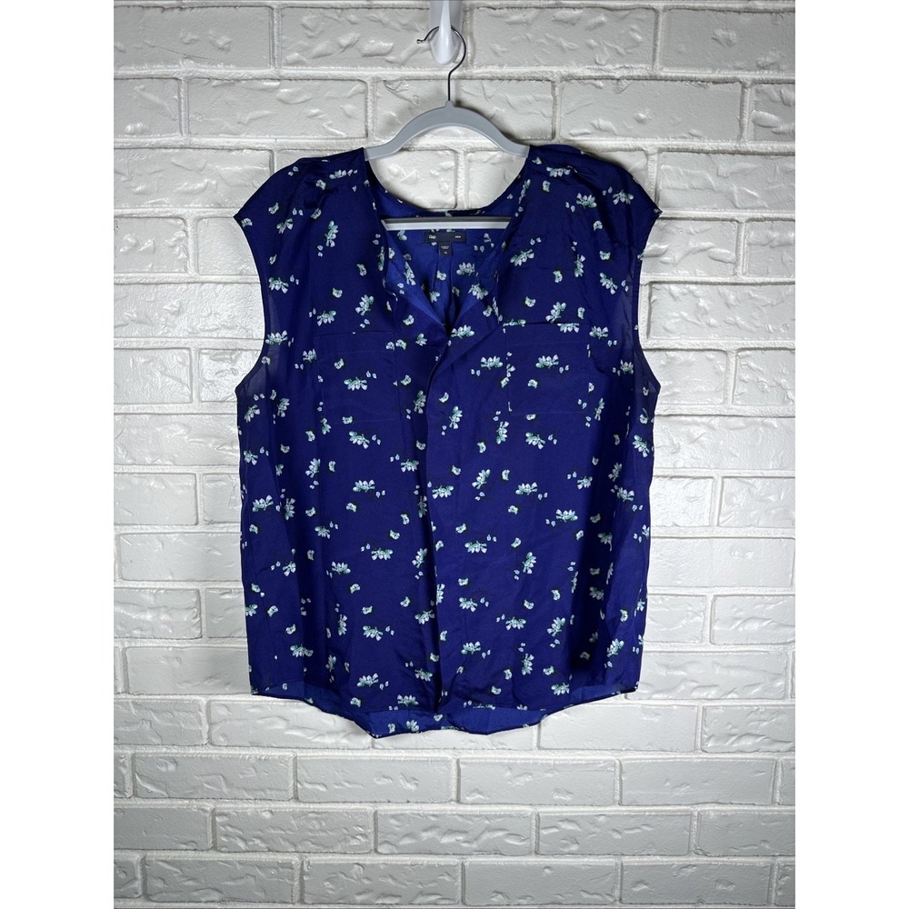 Gap Floral Size XL Summer Blouse Sleeveless Button Down Top Casual in Blue